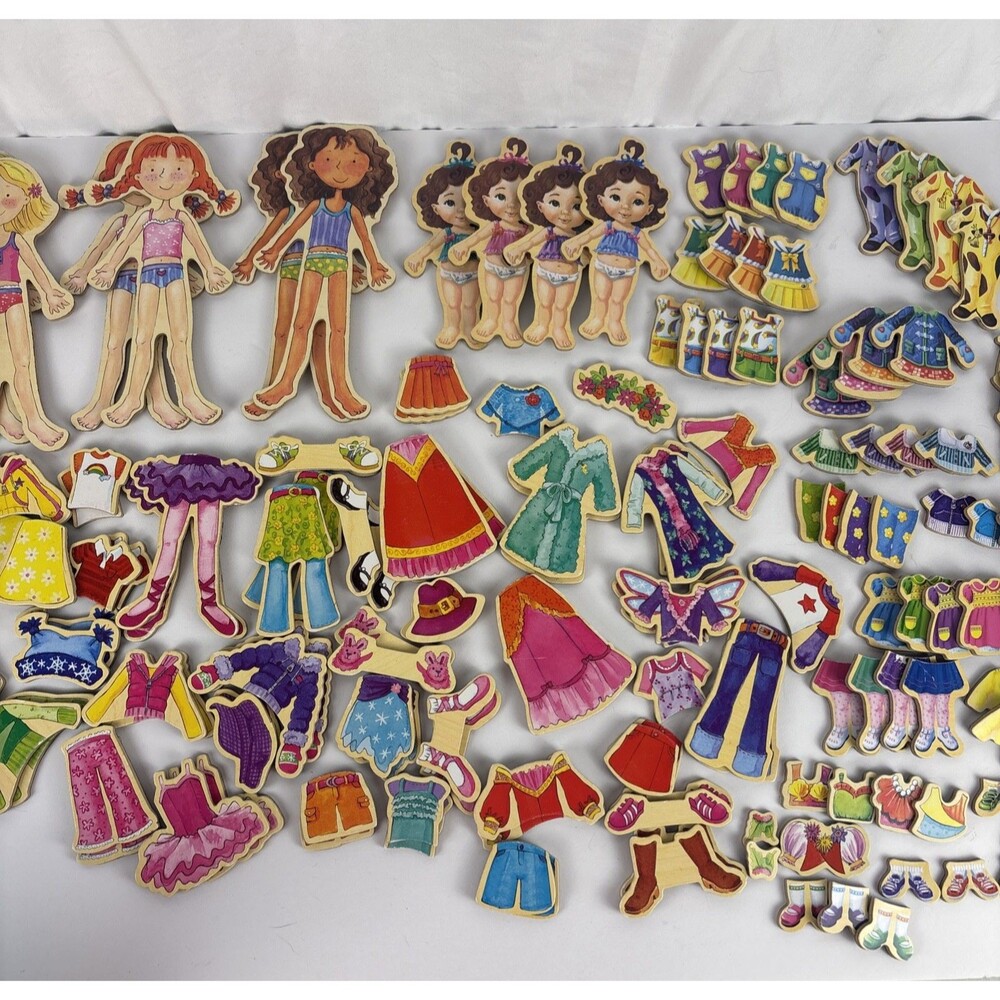 TS Shure Wooden Magnetic Dress Up Dolls Dairy Girls Teeny Tiny Quadruplets 140+